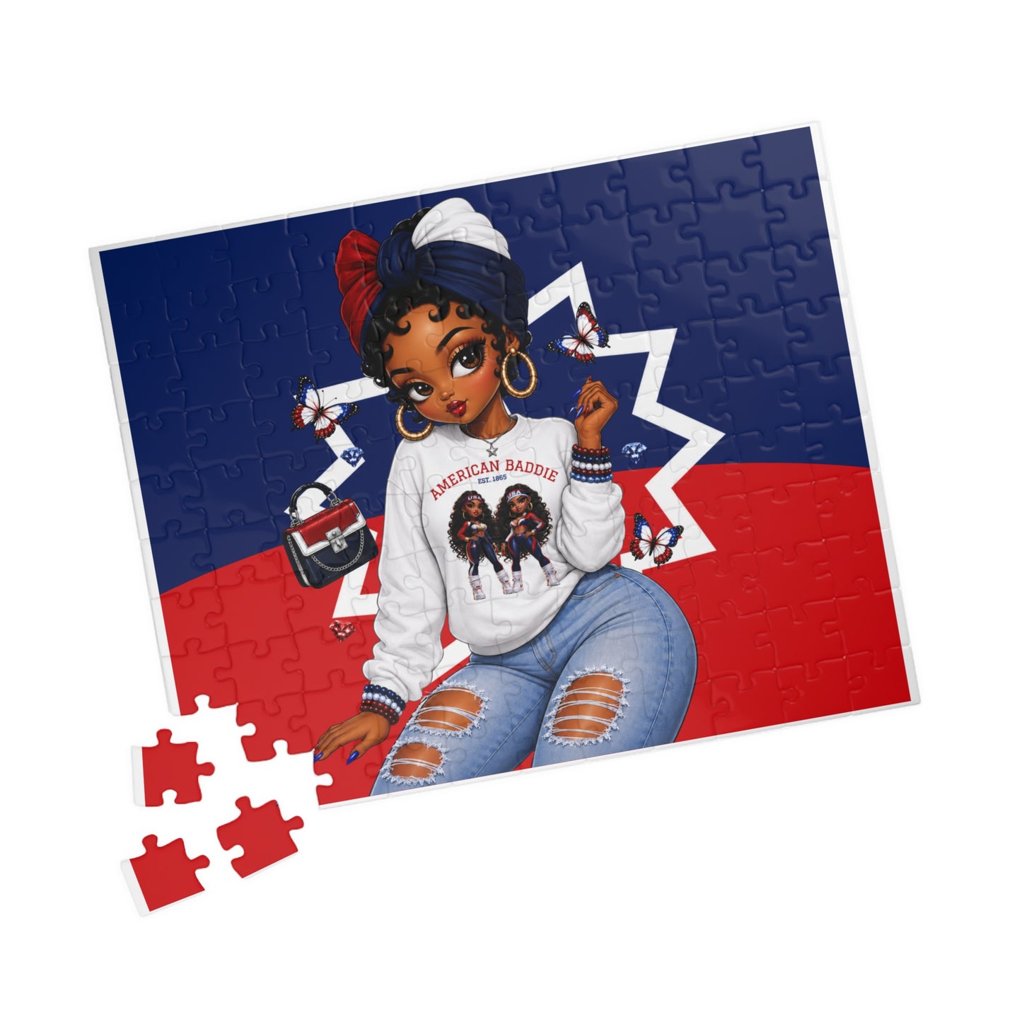 American Baddie Puzzle | 252 Piece Jigsaw | Juneteenth Gift | Black Girl Art | EST. 1865