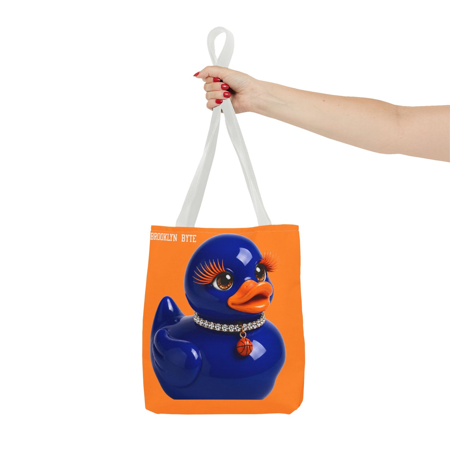 NYC Glamour Duck Tote Bag | Orange Blue Basketball Tote | Cute Duck Purse | Brooklyn Byte™ Tote Bag | Sports Lover Gift | Fashion Canvas Bag