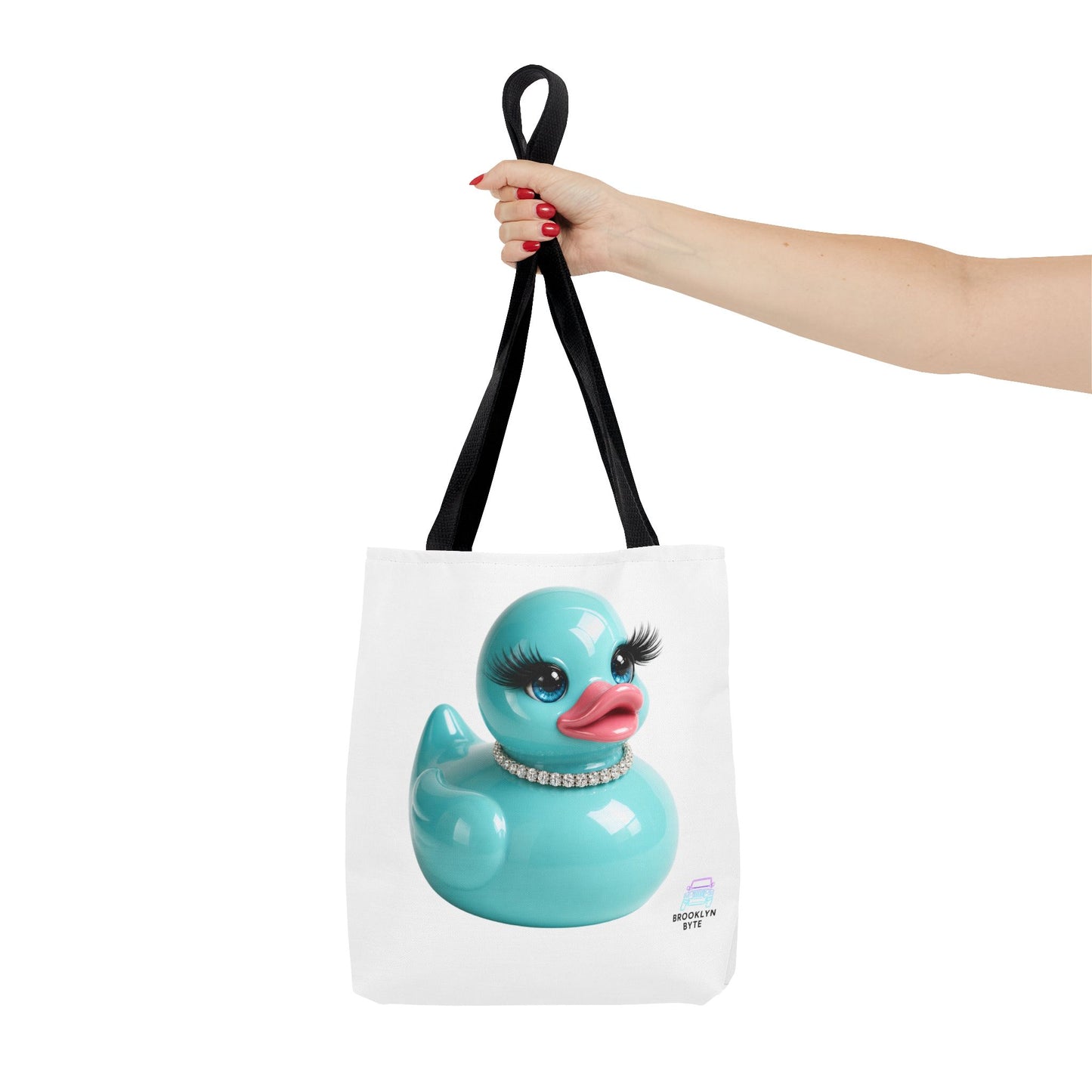Jeep Life™ Aquamarine Glam Duck Duck Jeep Tote Bag — Cute Rubber Duck with Lashes & Pearl Choker