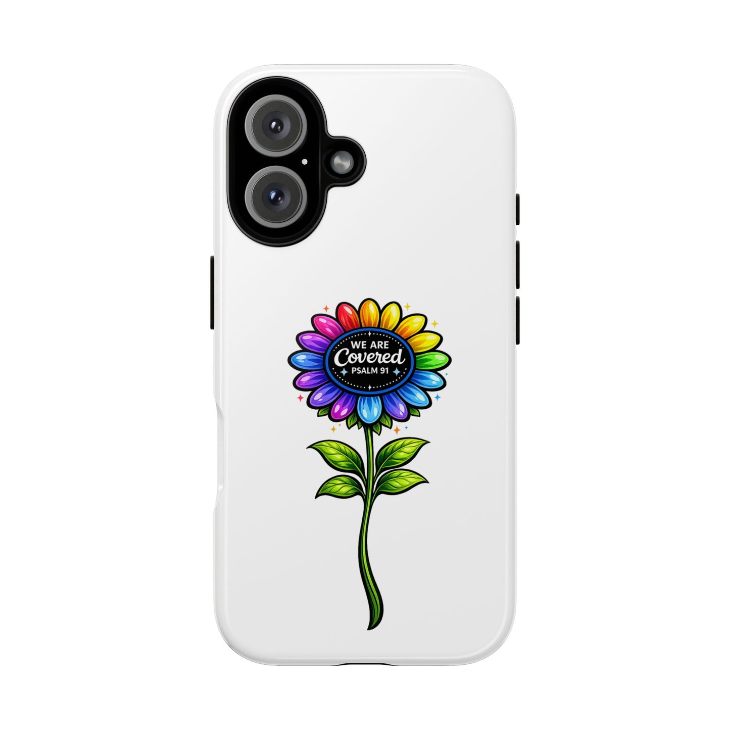 Brooklyn Byte™ "We Are Covered" Rainbow Flower Phone Case — Psalm 91 Scripture Faith Fashion