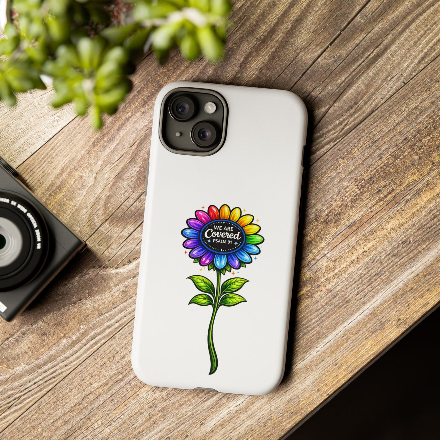 Brooklyn Byte™ "We Are Covered" Rainbow Flower Phone Case — Psalm 91 Scripture Faith Fashion