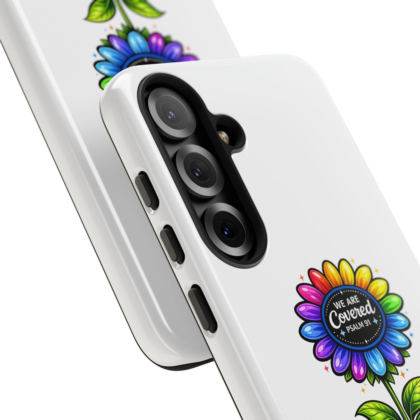 Brooklyn Byte™ "We Are Covered" Rainbow Flower Phone Case — Psalm 91 Scripture Faith Fashion