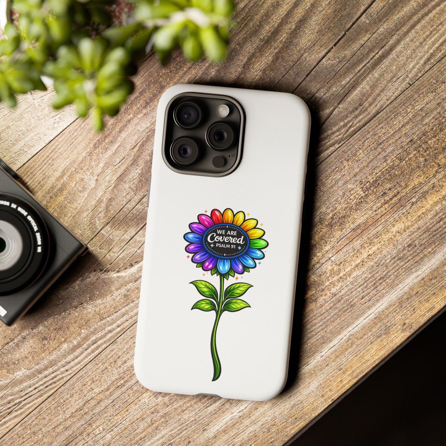 Brooklyn Byte™ "We Are Covered" Rainbow Flower Phone Case — Psalm 91 Scripture Faith Fashion