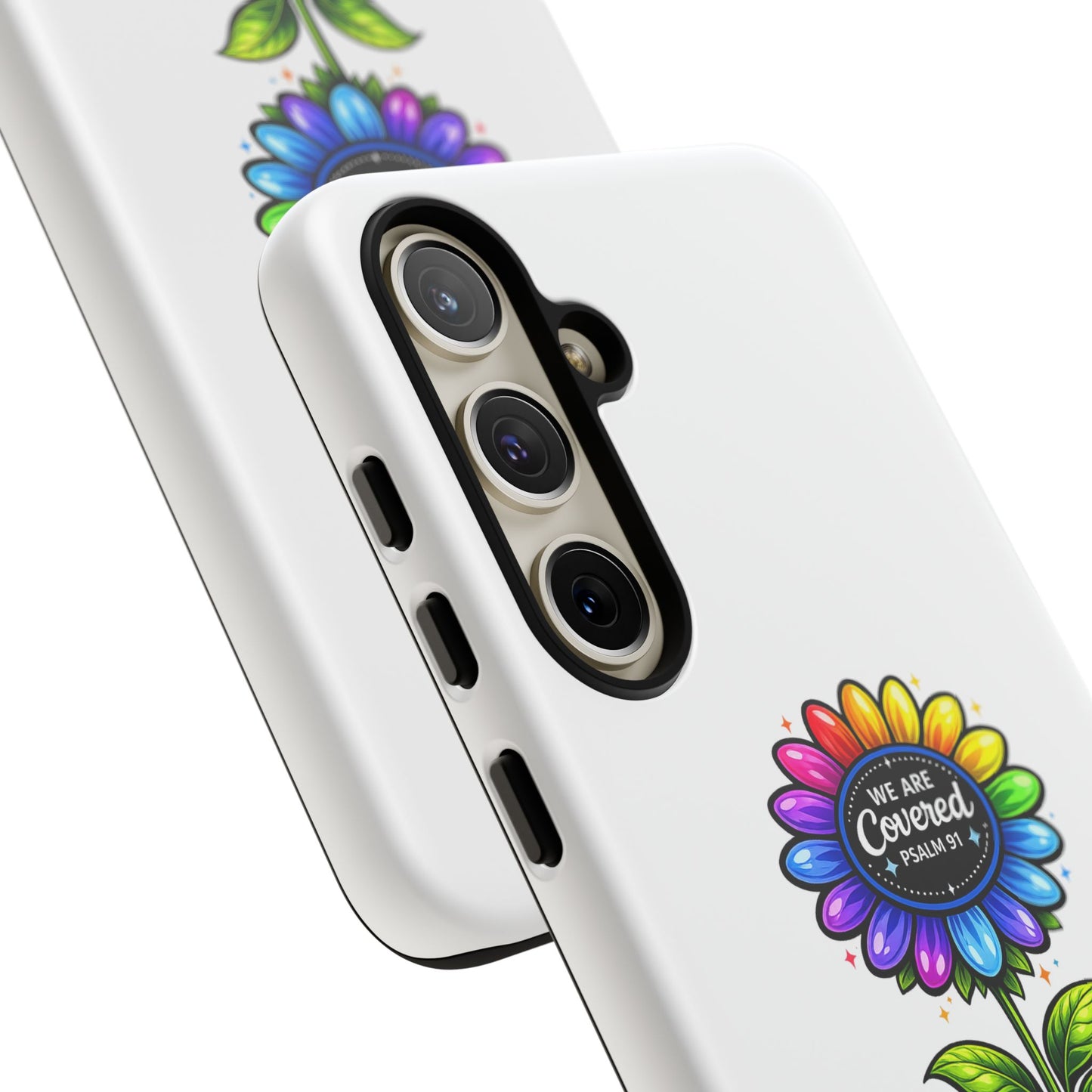 Brooklyn Byte™ "We Are Covered" Rainbow Flower Phone Case — Psalm 91 Scripture Faith Fashion