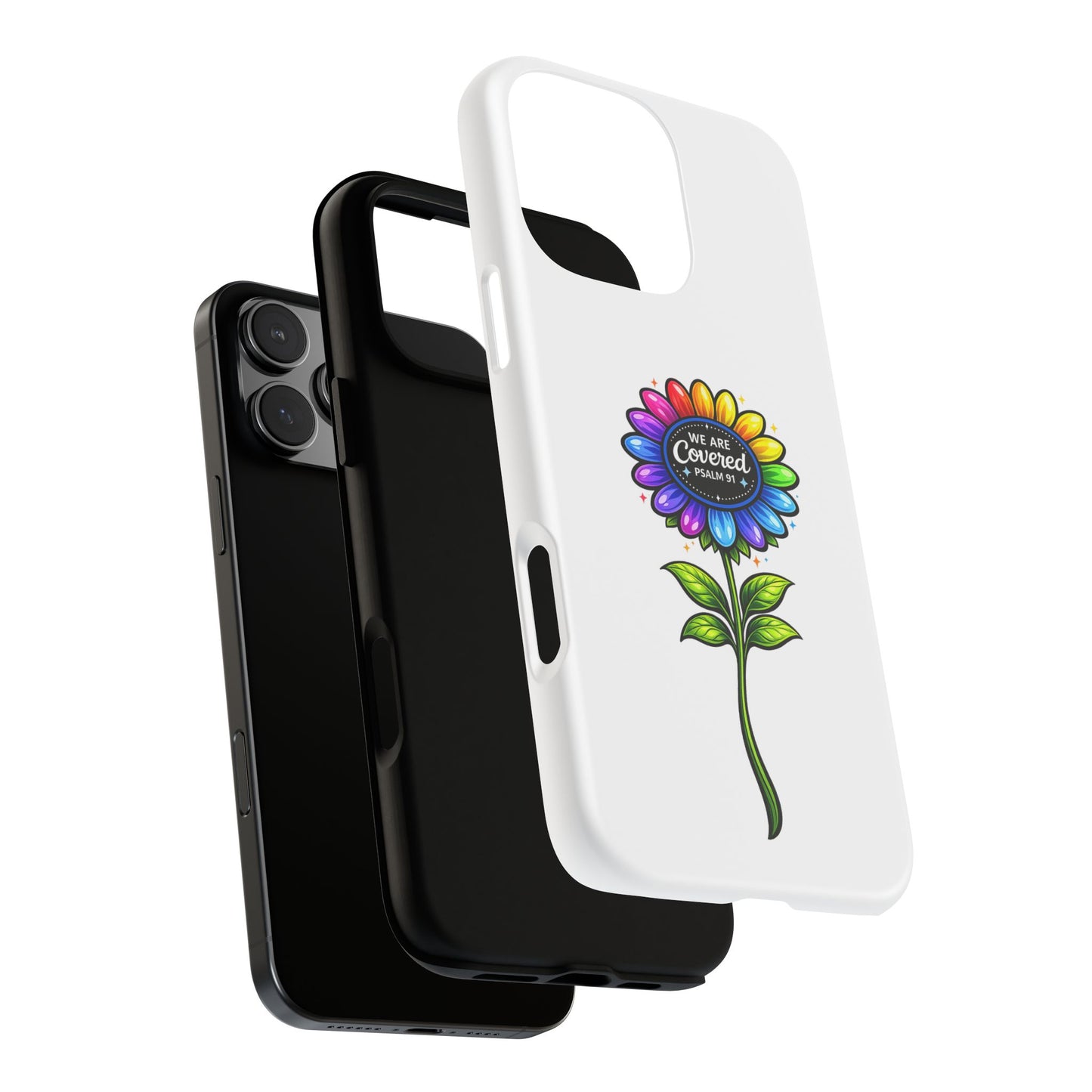 Brooklyn Byte™ "We Are Covered" Rainbow Flower Phone Case — Psalm 91 Scripture Faith Fashion