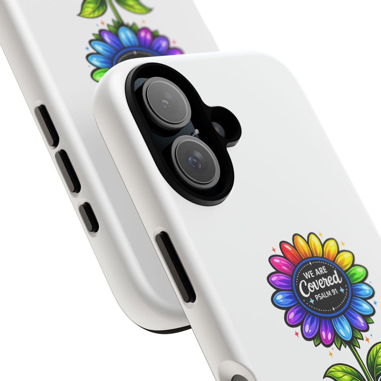 Brooklyn Byte™ "We Are Covered" Rainbow Flower Phone Case — Psalm 91 Scripture Faith Fashion