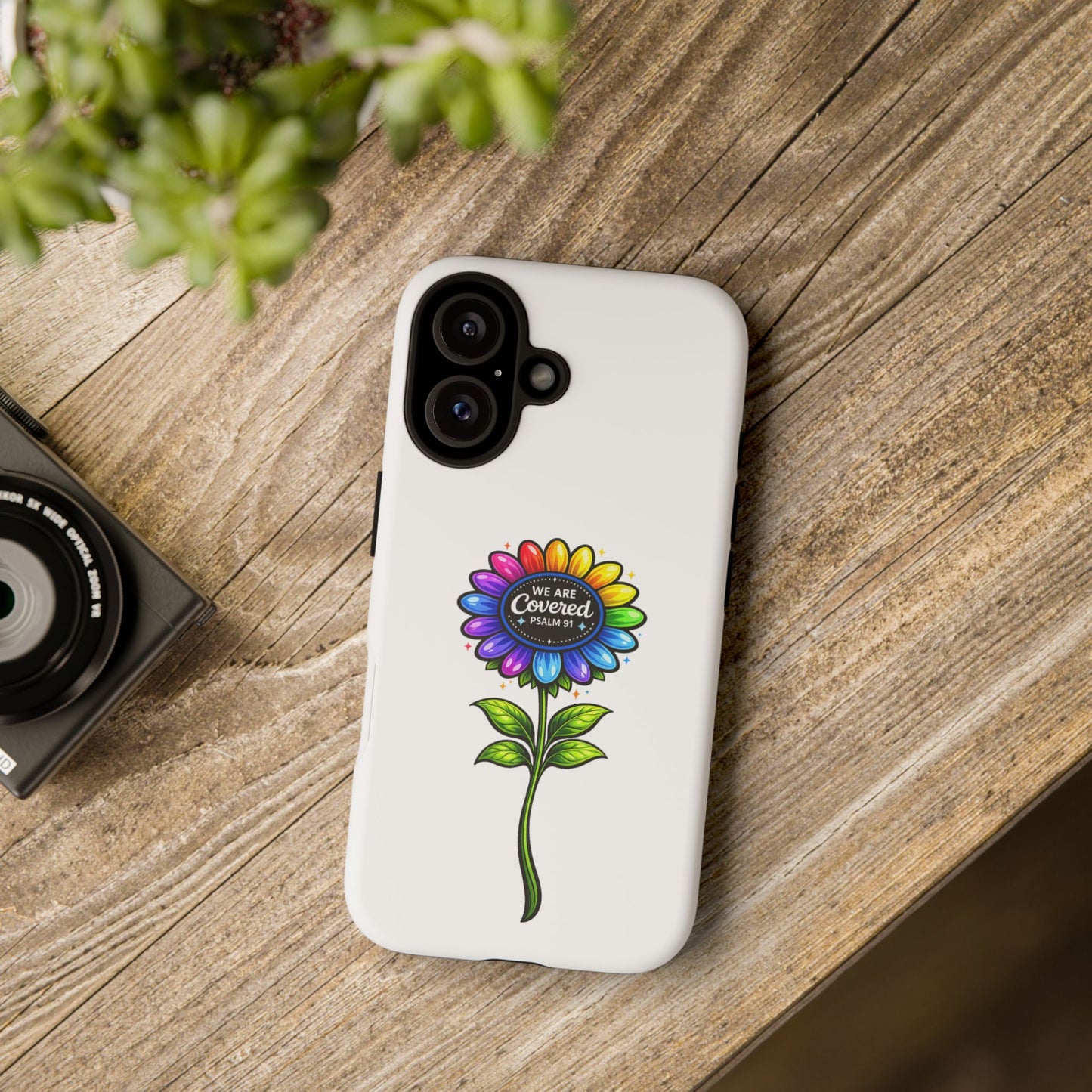 Brooklyn Byte™ "We Are Covered" Rainbow Flower Phone Case — Psalm 91 Scripture Faith Fashion