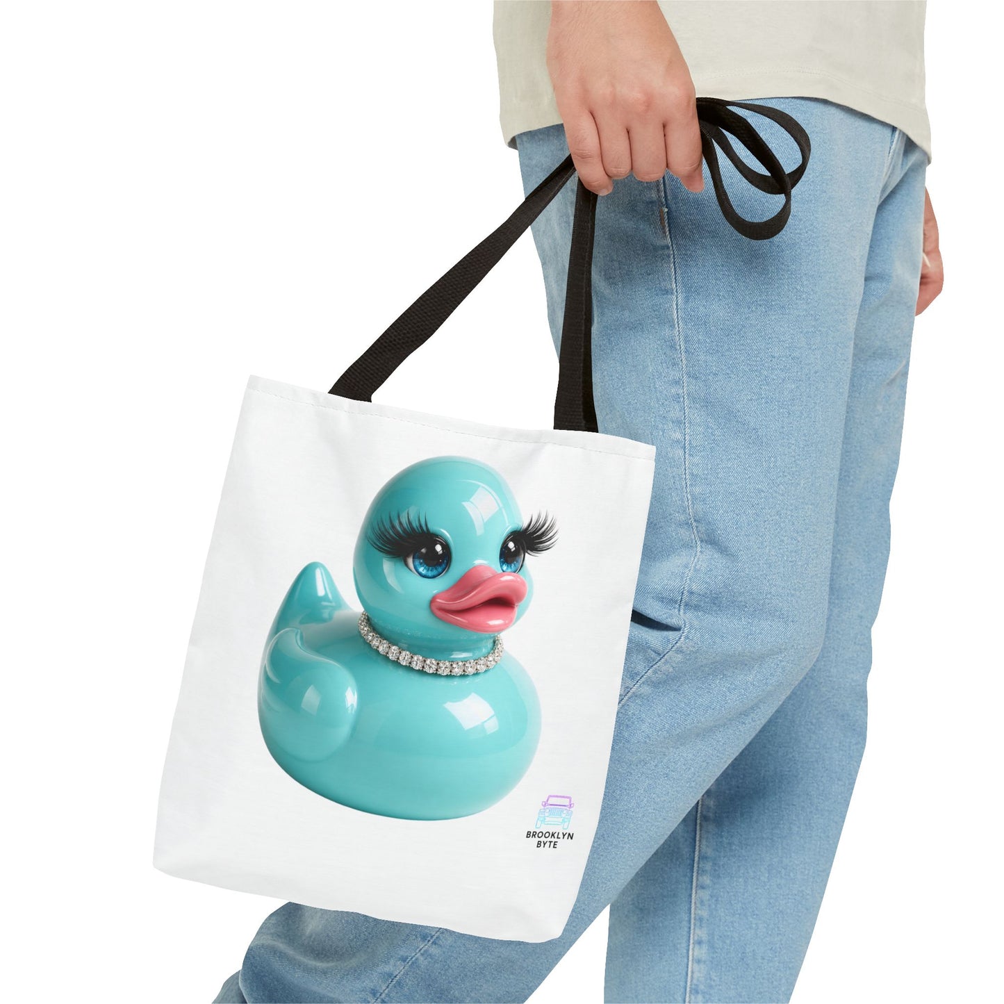 Jeep Life™ Aquamarine Glam Duck Duck Jeep Tote Bag — Cute Rubber Duck with Lashes & Pearl Choker