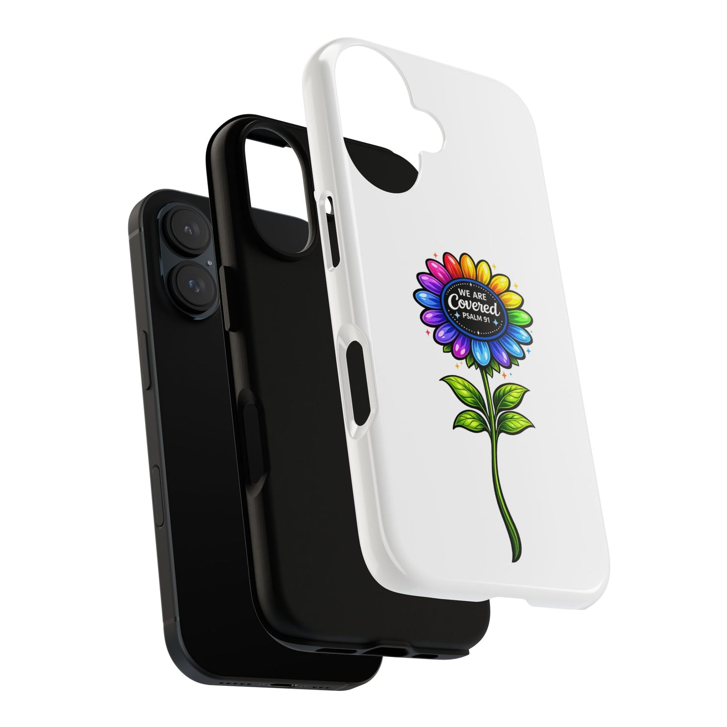 Brooklyn Byte™ "We Are Covered" Rainbow Flower Phone Case — Psalm 91 Scripture Faith Fashion