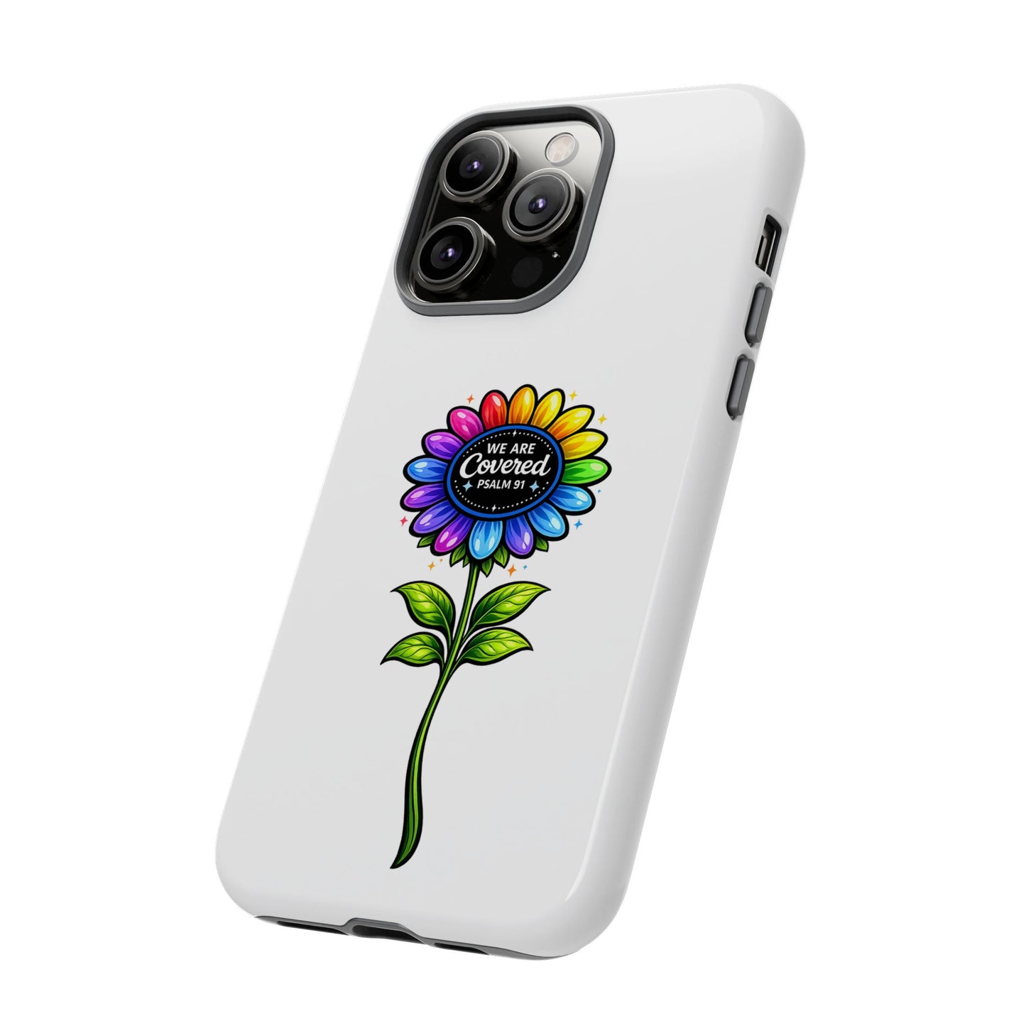 Brooklyn Byte™ "We Are Covered" Rainbow Flower Phone Case — Psalm 91 Scripture Faith Fashion