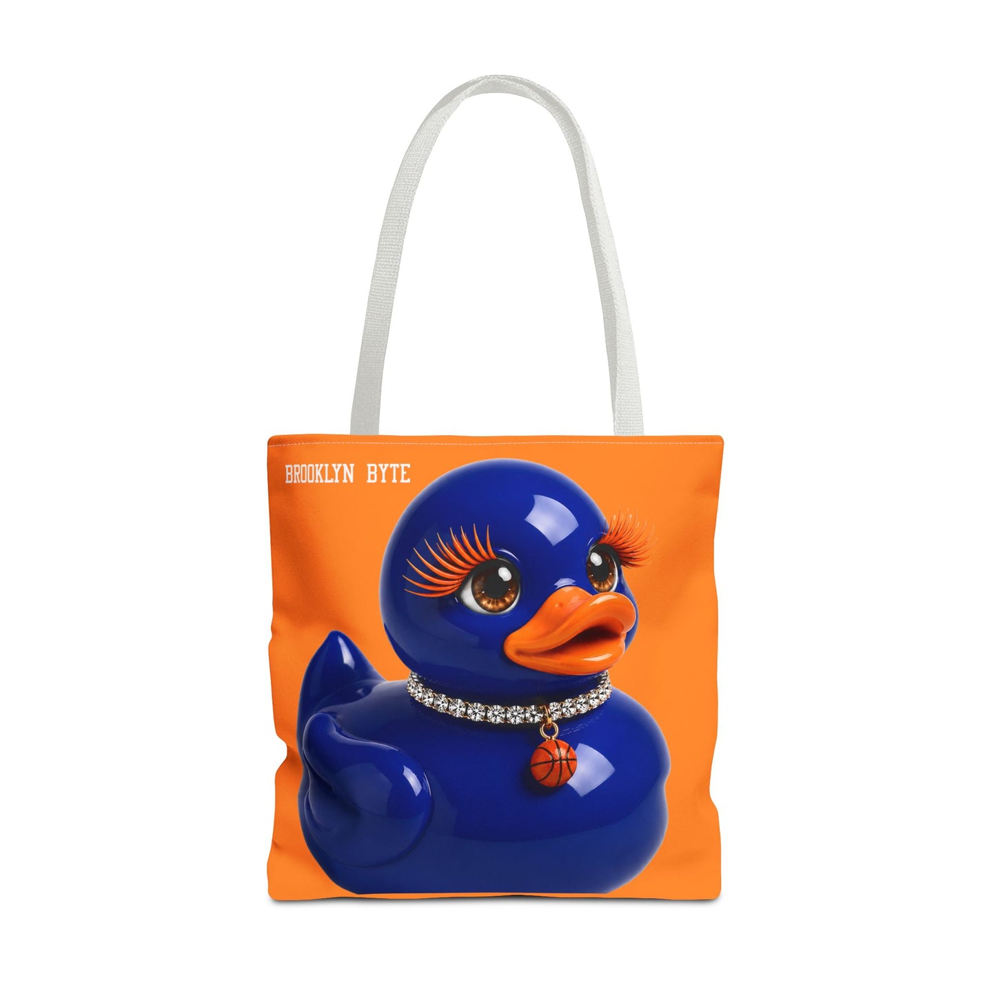 NYC Glamour Duck Tote Bag | Orange Blue Basketball Tote | Cute Duck Purse | Brooklyn Byte™ Tote Bag | Sports Lover Gift | Fashion Canvas Bag