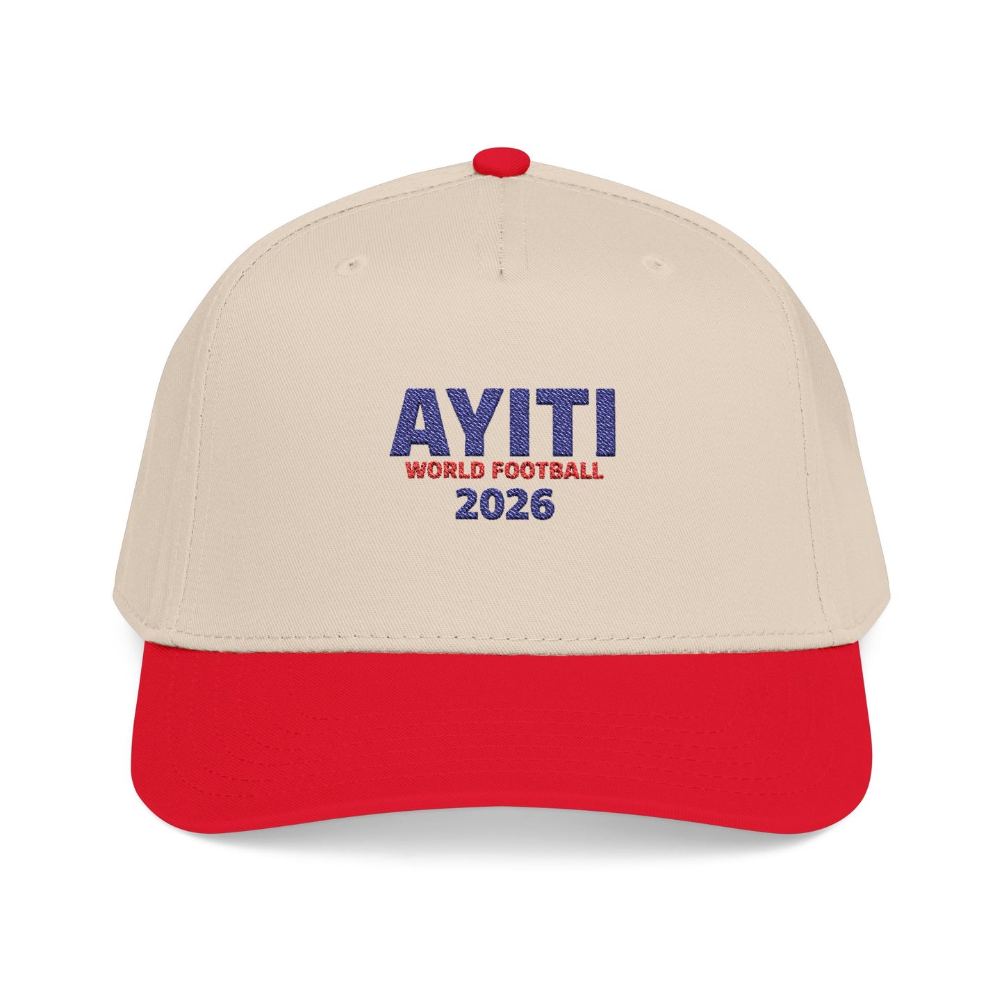 AYITI WORLD™ Football 2026 Embroidered Haiti Flag Baseball Cap — Two-Tone Mid Profile