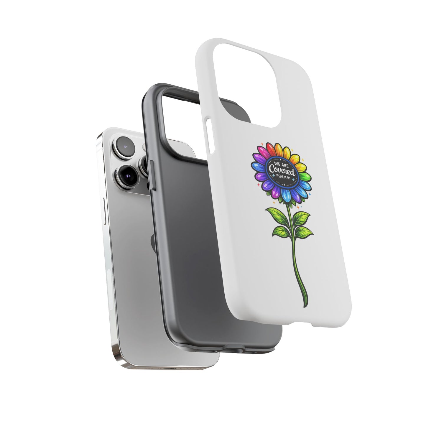 Brooklyn Byte™ "We Are Covered" Rainbow Flower Phone Case — Psalm 91 Scripture Faith Fashion