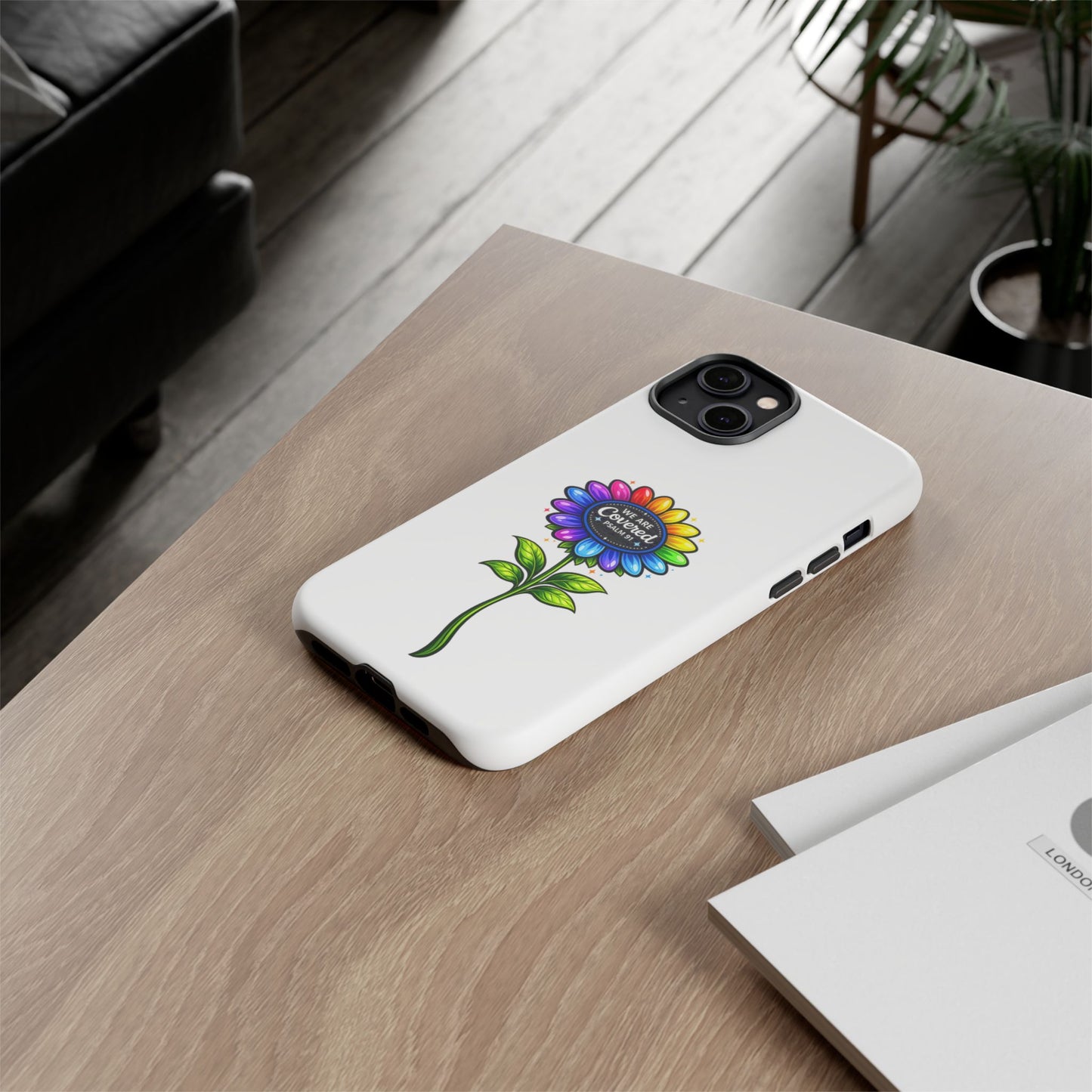 Brooklyn Byte™ "We Are Covered" Rainbow Flower Phone Case — Psalm 91 Scripture Faith Fashion