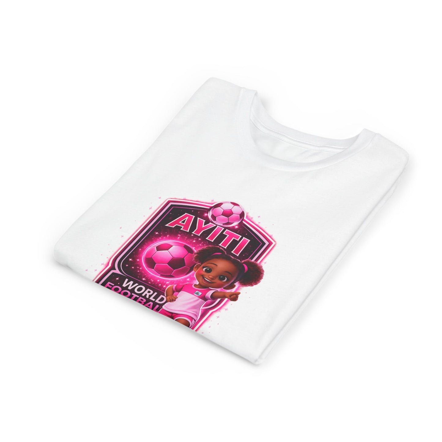Kids Soccer Tee — Pink 'Ayiti World Soccer 2024' Jersey Shirt