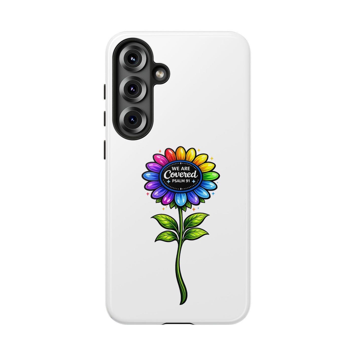 Brooklyn Byte™ "We Are Covered" Rainbow Flower Phone Case — Psalm 91 Scripture Faith Fashion