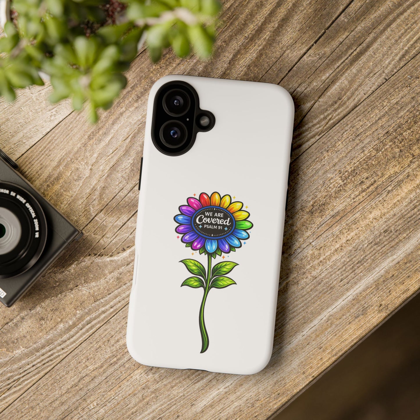 Brooklyn Byte™ "We Are Covered" Rainbow Flower Phone Case — Psalm 91 Scripture Faith Fashion