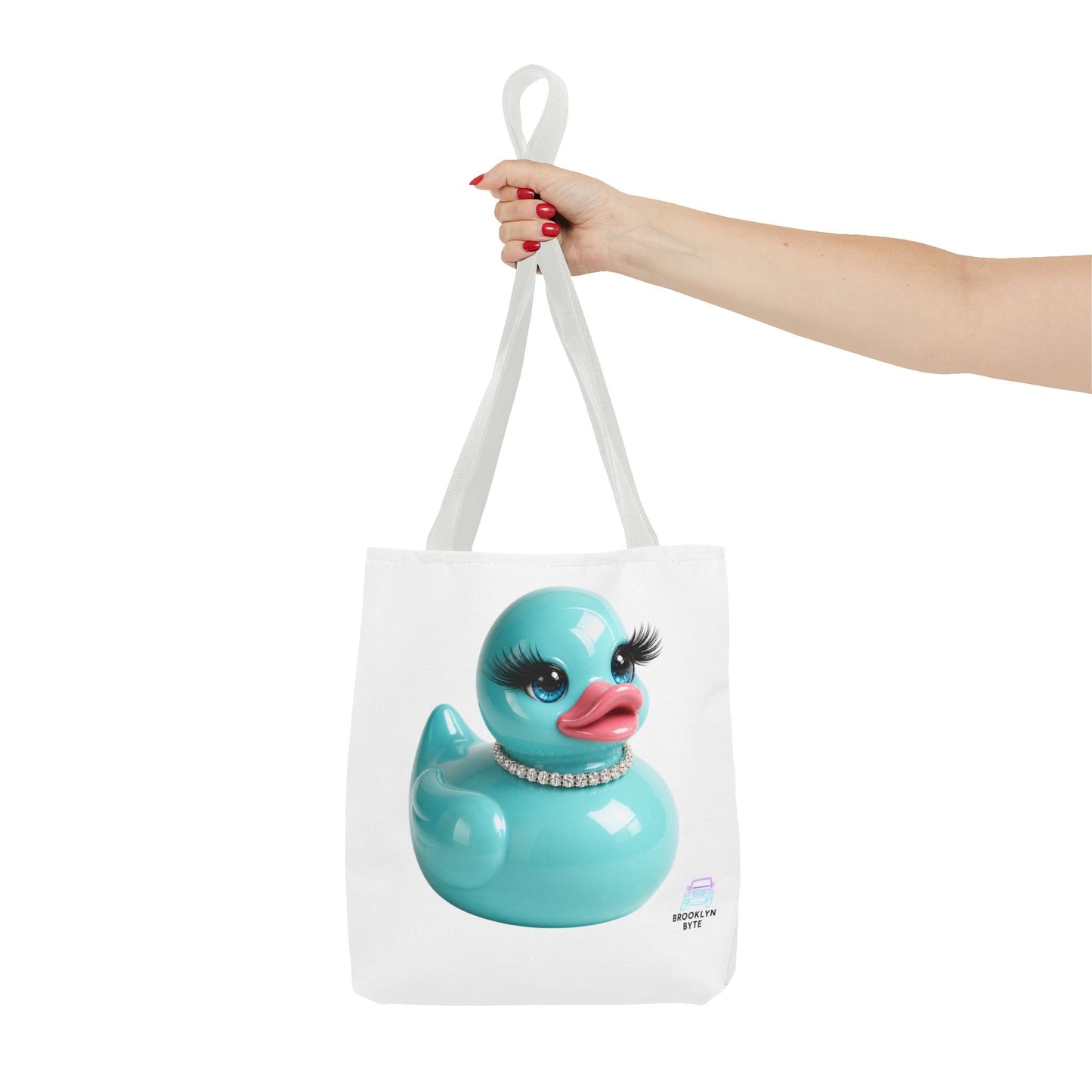 Jeep Life™ Aquamarine Glam Duck Duck Jeep Tote Bag — Cute Rubber Duck with Lashes & Pearl Choker