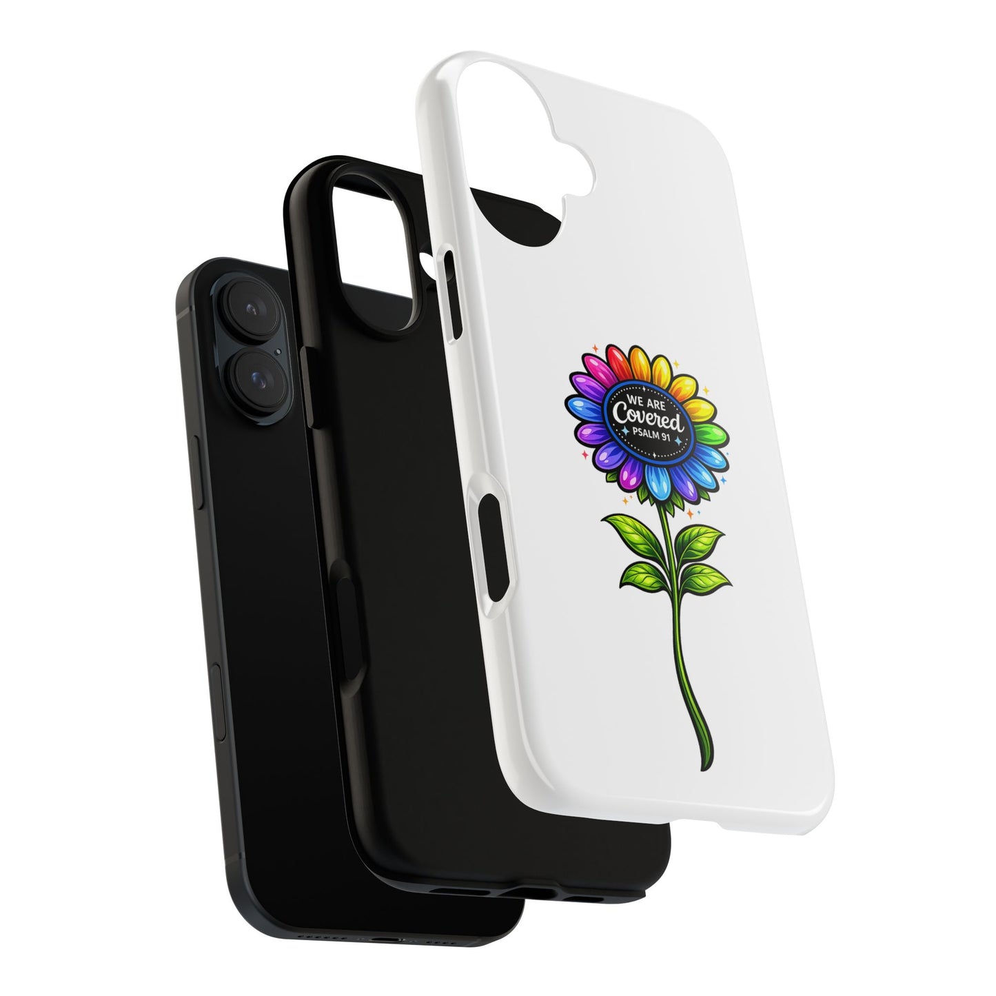 Brooklyn Byte™ "We Are Covered" Rainbow Flower Phone Case — Psalm 91 Scripture Faith Fashion