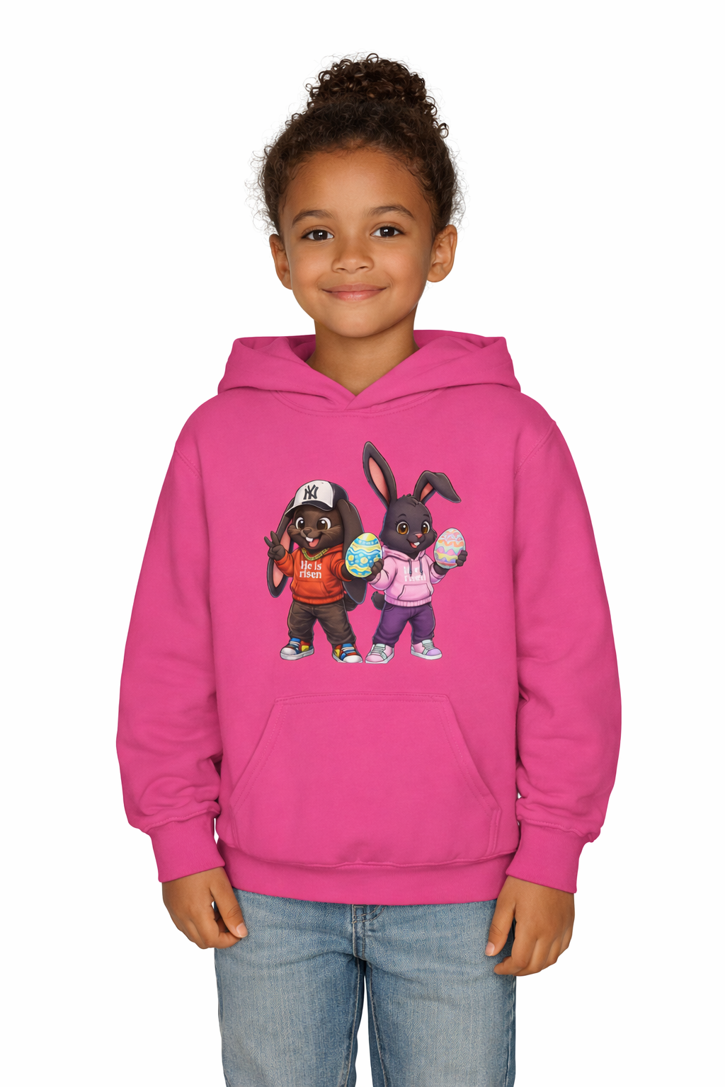 Kingdom Kloth™ "He Is Risen" Hip-Hop Bunny Hoodie — Kulture Kids Easter Sweatshirtgs