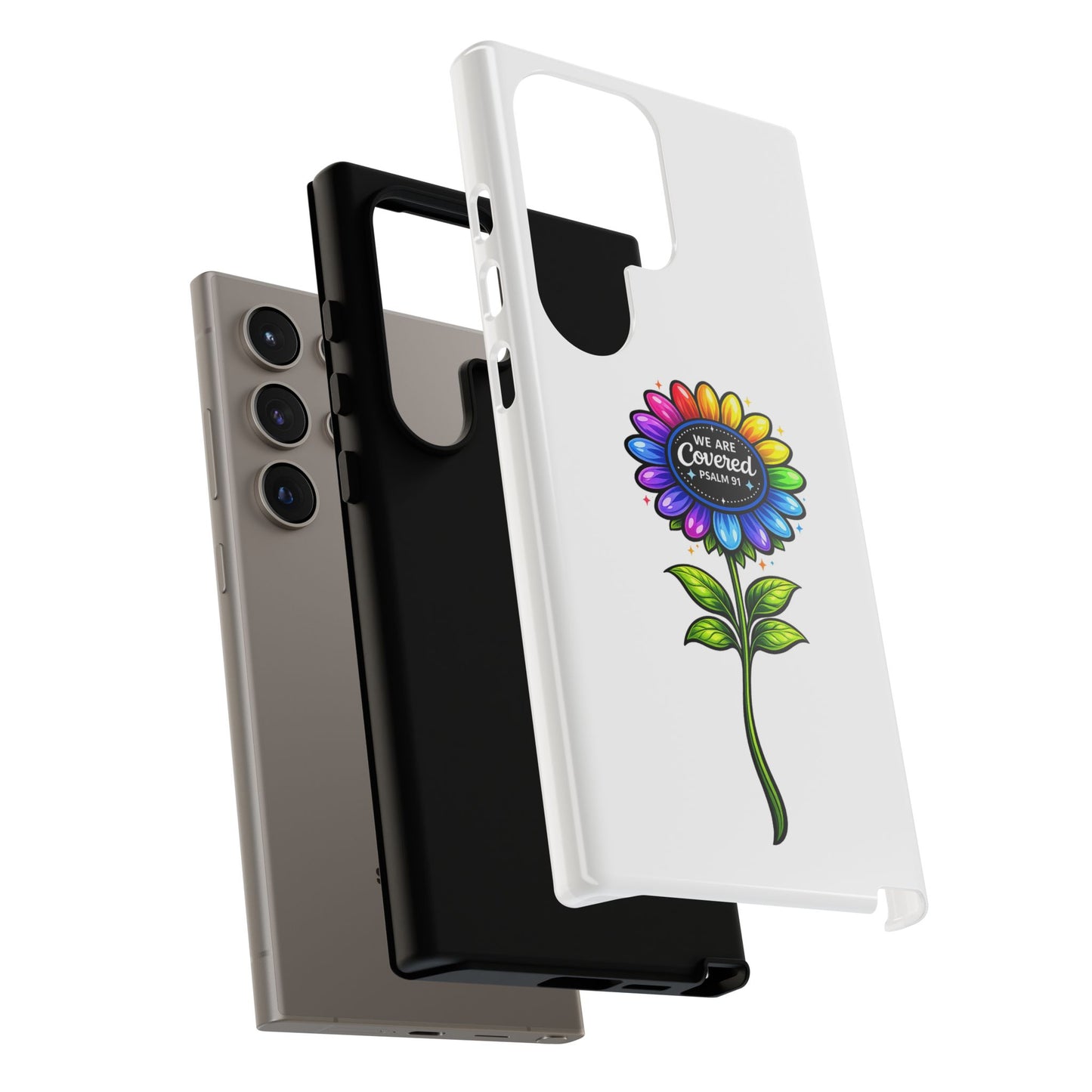 Brooklyn Byte™ "We Are Covered" Rainbow Flower Phone Case — Psalm 91 Scripture Faith Fashion