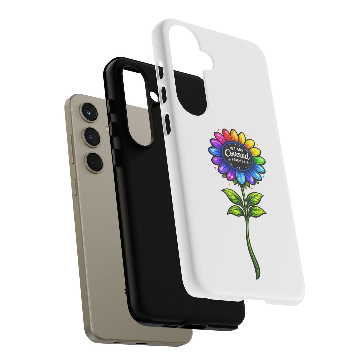 Brooklyn Byte™ "We Are Covered" Rainbow Flower Phone Case — Psalm 91 Scripture Faith Fashion