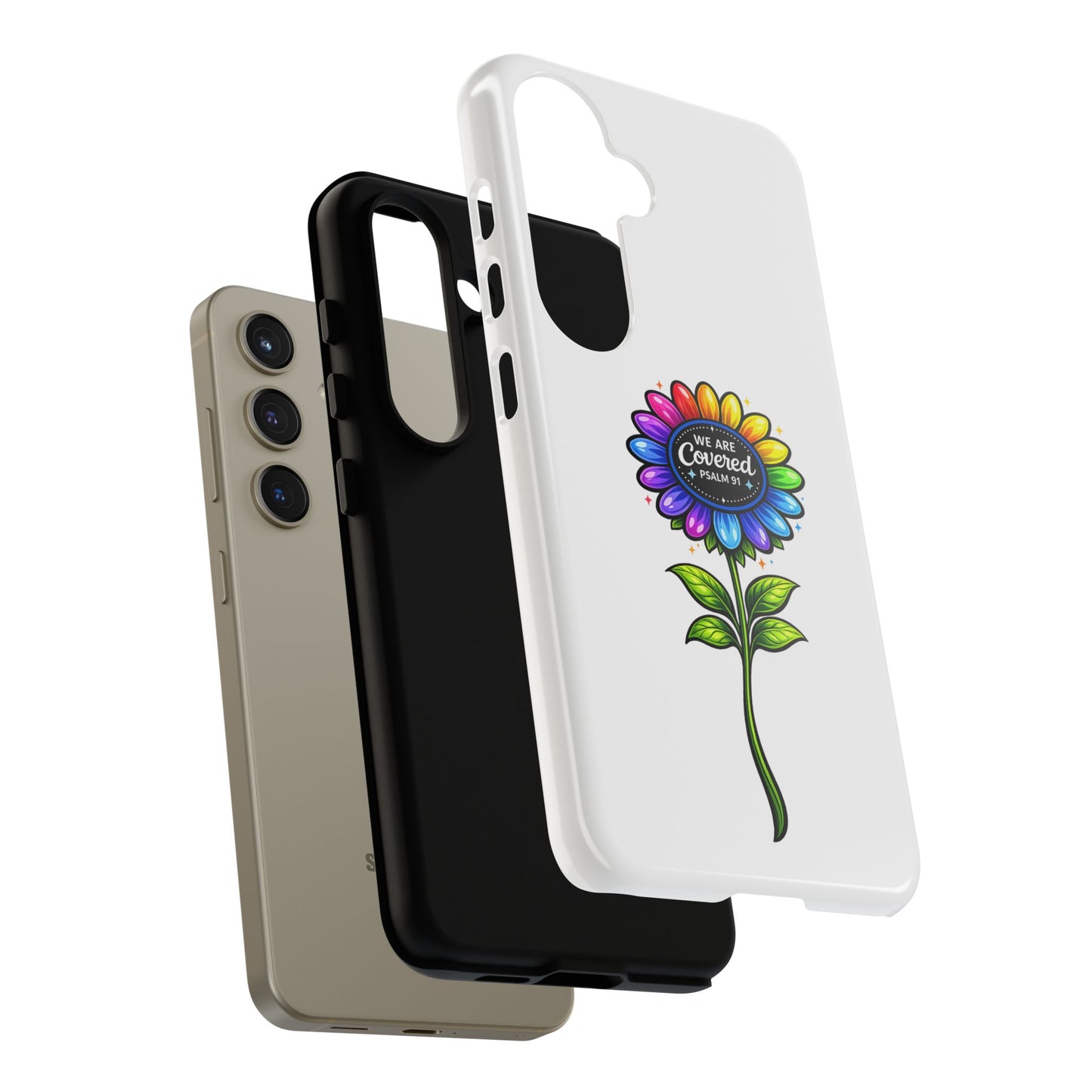Brooklyn Byte™ "We Are Covered" Rainbow Flower Phone Case — Psalm 91 Scripture Faith Fashion