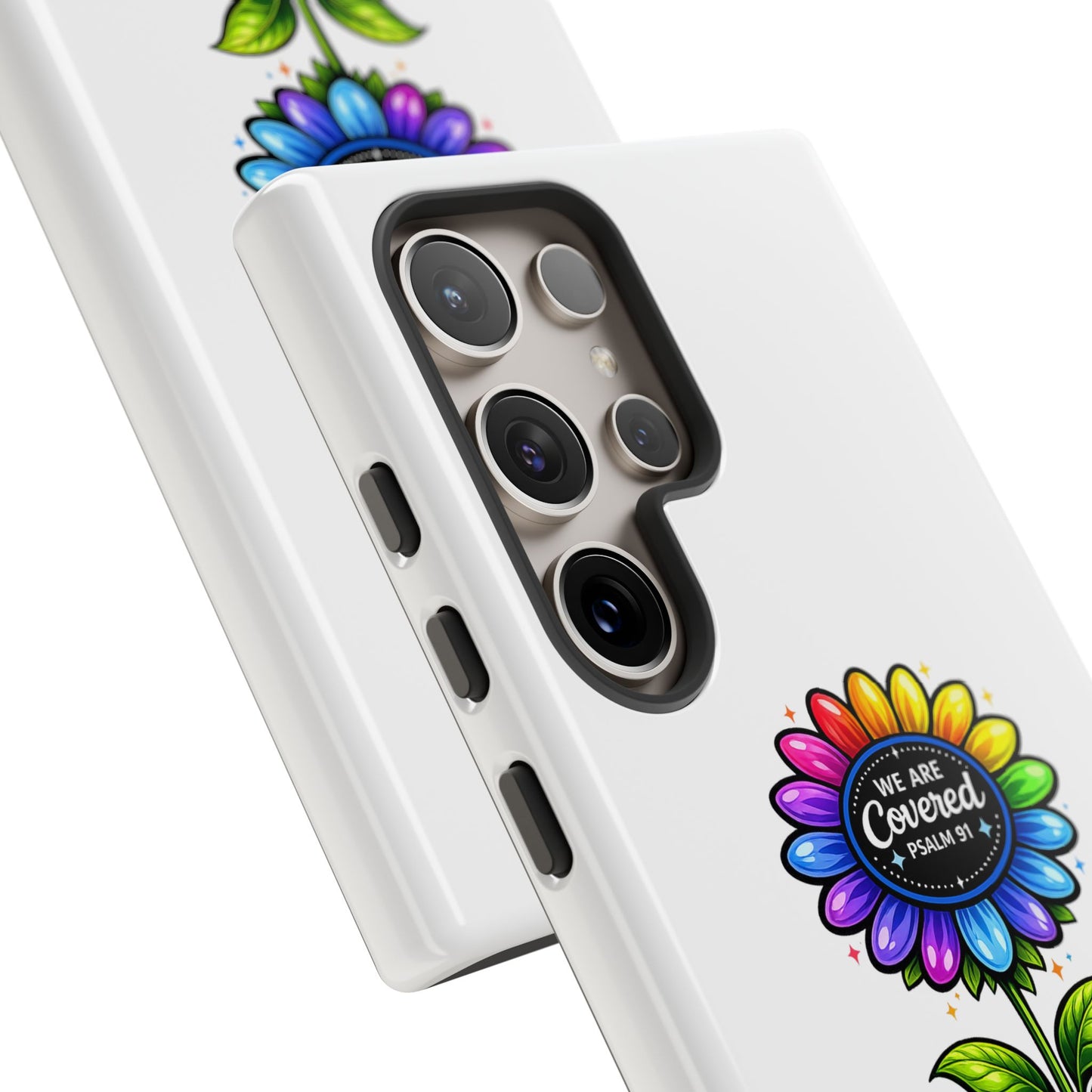 Brooklyn Byte™ "We Are Covered" Rainbow Flower Phone Case — Psalm 91 Scripture Faith Fashion