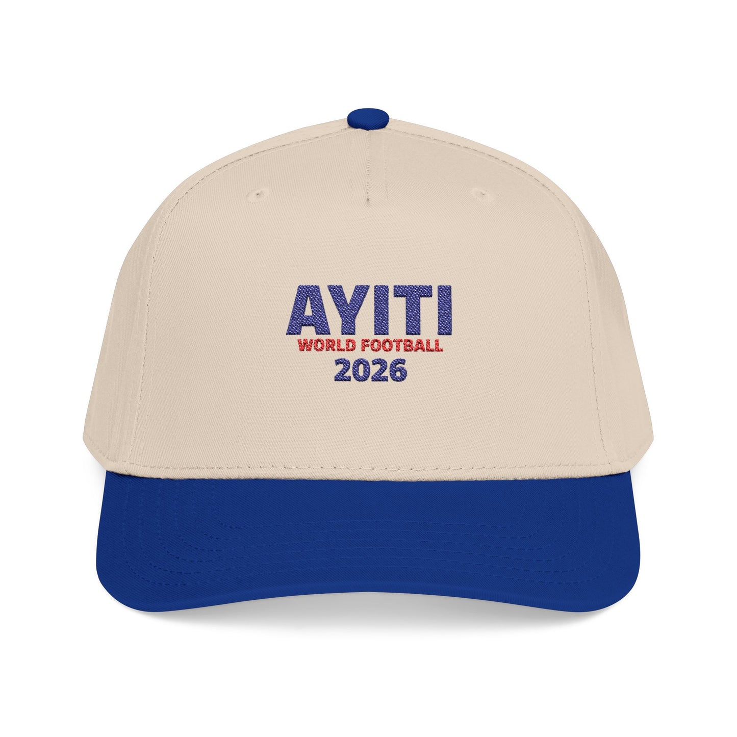 AYITI WORLD™ Football 2026 Embroidered Haiti Flag Baseball Cap — Two-Tone Mid Profile