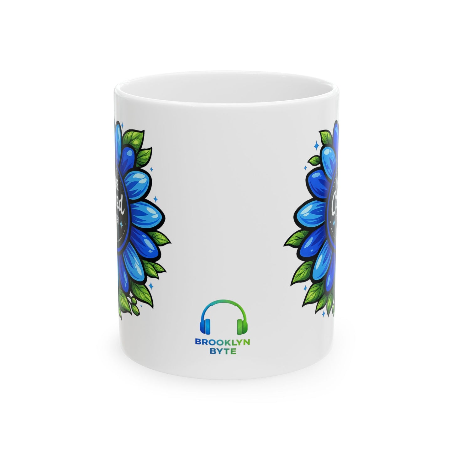 Brooklyn Byte™ "We Are Covered" Blue Flower Coffee Mug — Psalm 91 Scripture Cup