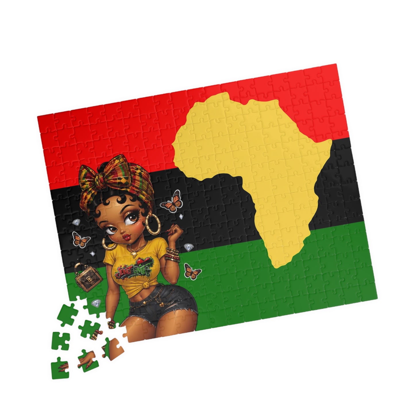 Afrocentric Pinup Girl Puzzle | Africa Silhouette Pan-African Flag