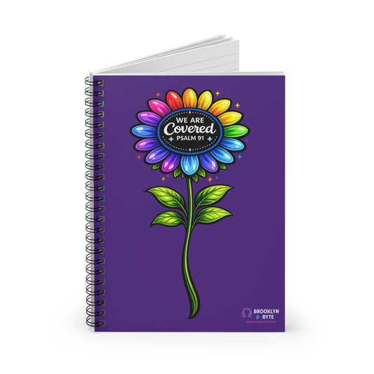 Brooklyn Byte™ "We Are Covered" Purple Scripture Notebook – Plum Planet Psalm 91 Aesthetic Journal