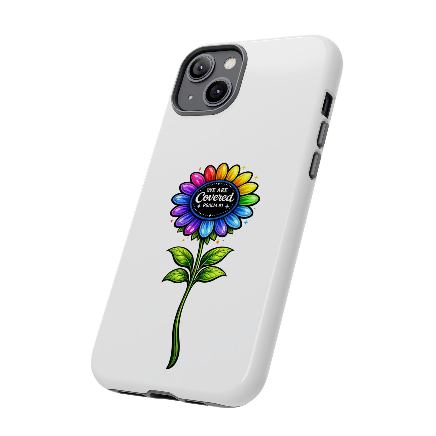 Brooklyn Byte™ "We Are Covered" Rainbow Flower Phone Case — Psalm 91 Scripture Faith Fashion