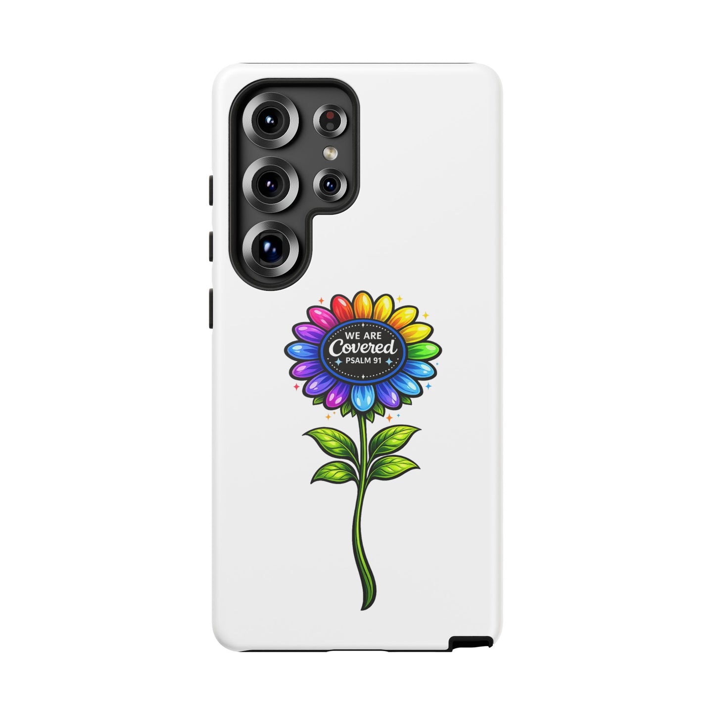 Brooklyn Byte™ "We Are Covered" Rainbow Flower Phone Case — Psalm 91 Scripture Faith Fashion