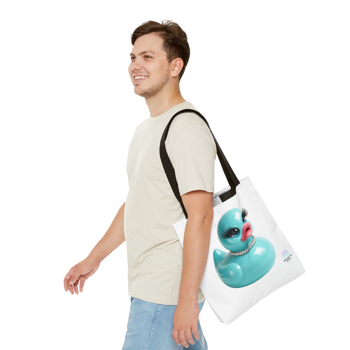 Jeep Life™ Aquamarine Glam Duck Duck Jeep Tote Bag — Cute Rubber Duck with Lashes & Pearl Choker