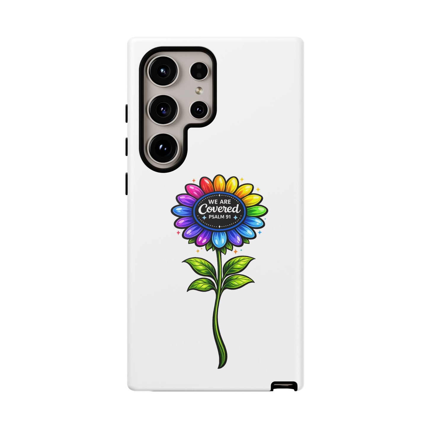 Brooklyn Byte™ "We Are Covered" Rainbow Flower Phone Case — Psalm 91 Scripture Faith Fashion