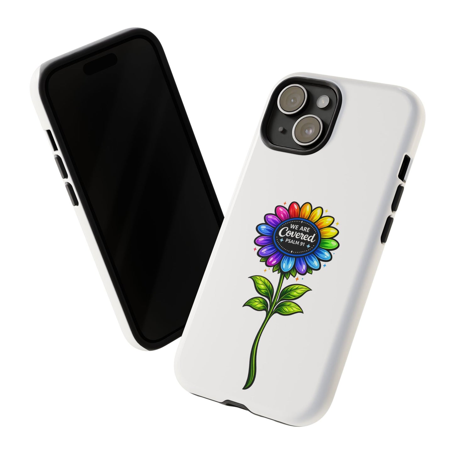 Brooklyn Byte™ "We Are Covered" Rainbow Flower Phone Case — Psalm 91 Scripture Faith Fashion