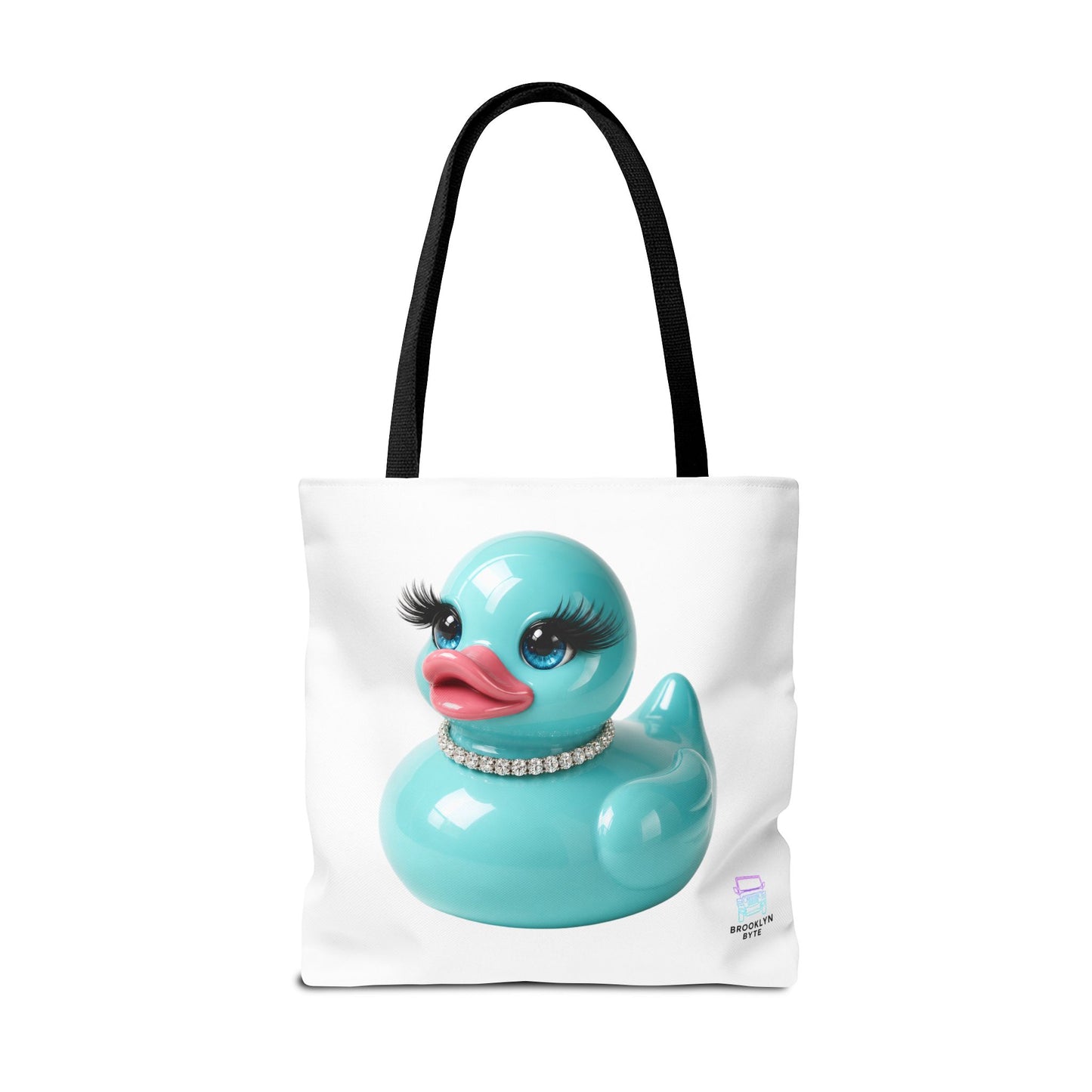 Jeep Life™ Aquamarine Glam Duck Duck Jeep Tote Bag — Cute Rubber Duck with Lashes & Pearl Choker