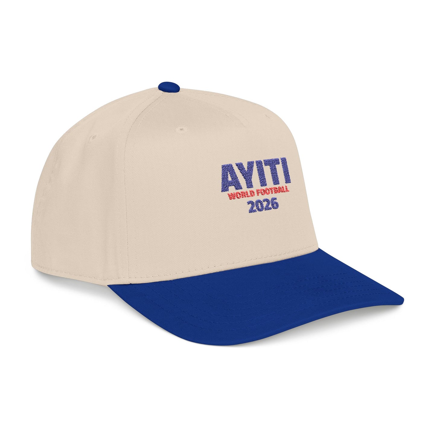 AYITI WORLD™ Football 2026 Embroidered Haiti Flag Baseball Cap — Two-Tone Mid Profile