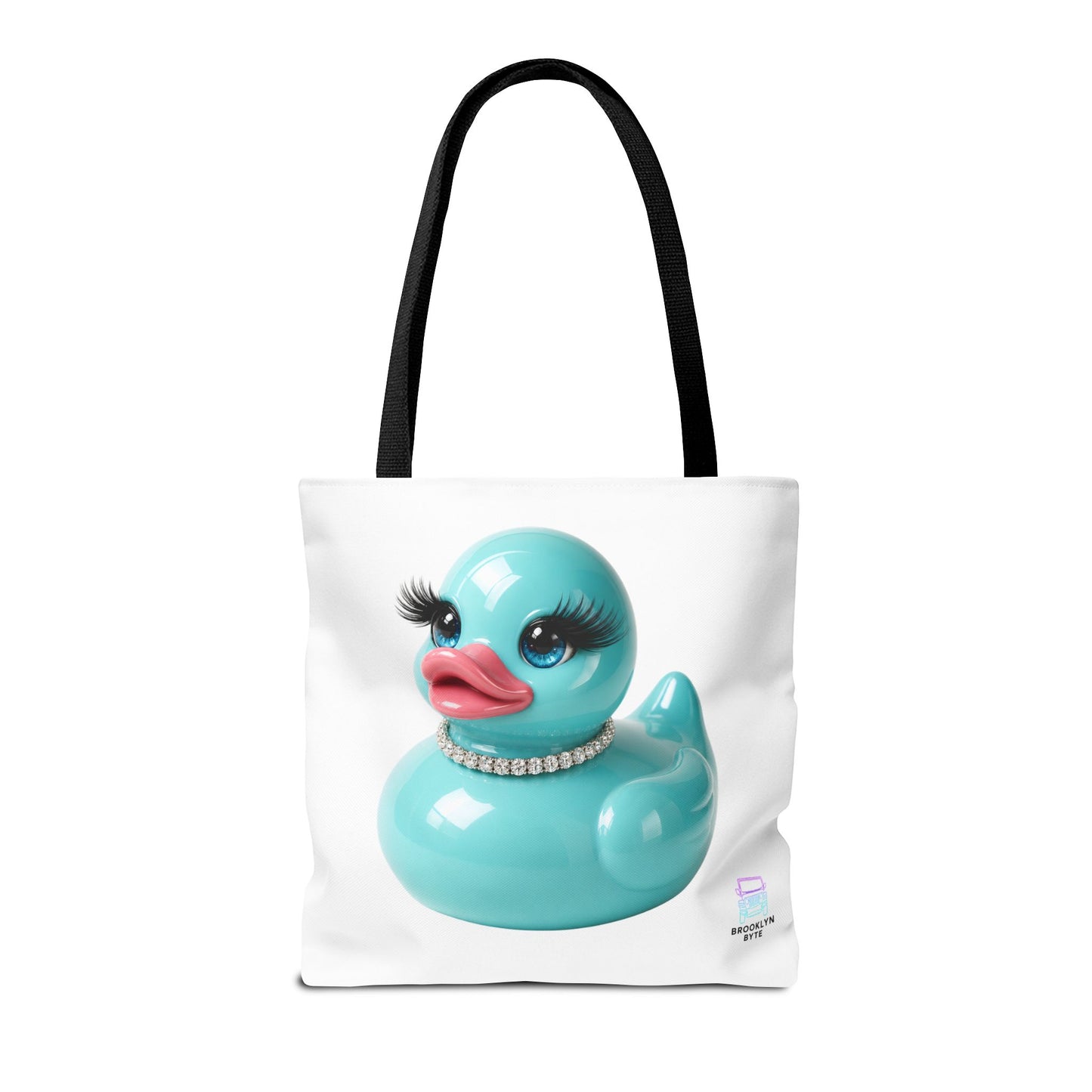 Jeep Life™ Aquamarine Glam Duck Duck Jeep Tote Bag — Cute Rubber Duck with Lashes & Pearl Choker