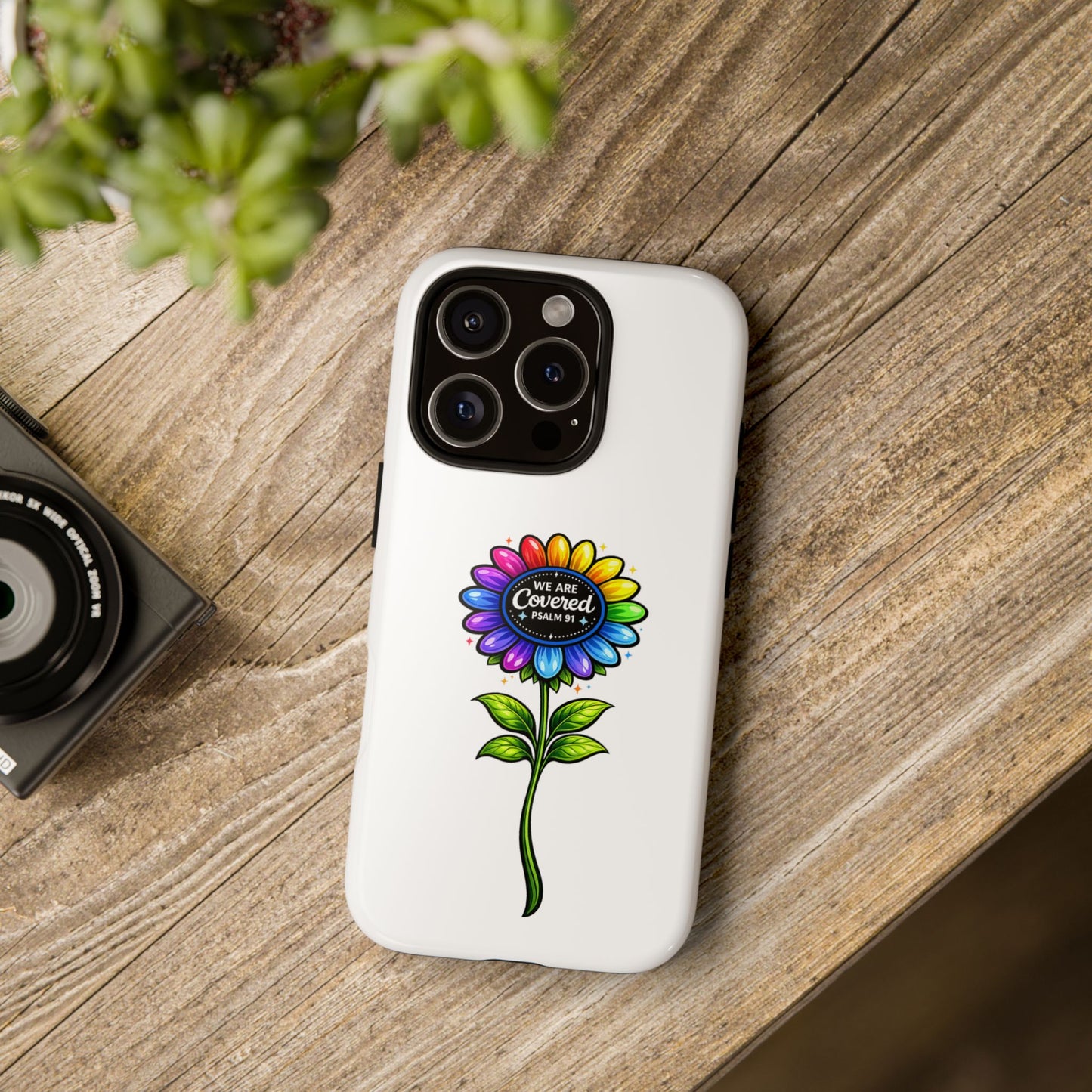 Brooklyn Byte™ "We Are Covered" Rainbow Flower Phone Case — Psalm 91 Scripture Faith Fashion