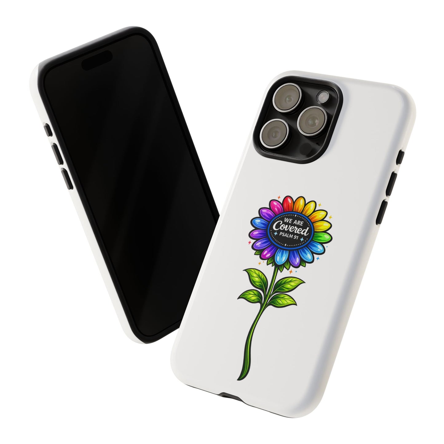 Brooklyn Byte™ "We Are Covered" Rainbow Flower Phone Case — Psalm 91 Scripture Faith Fashion