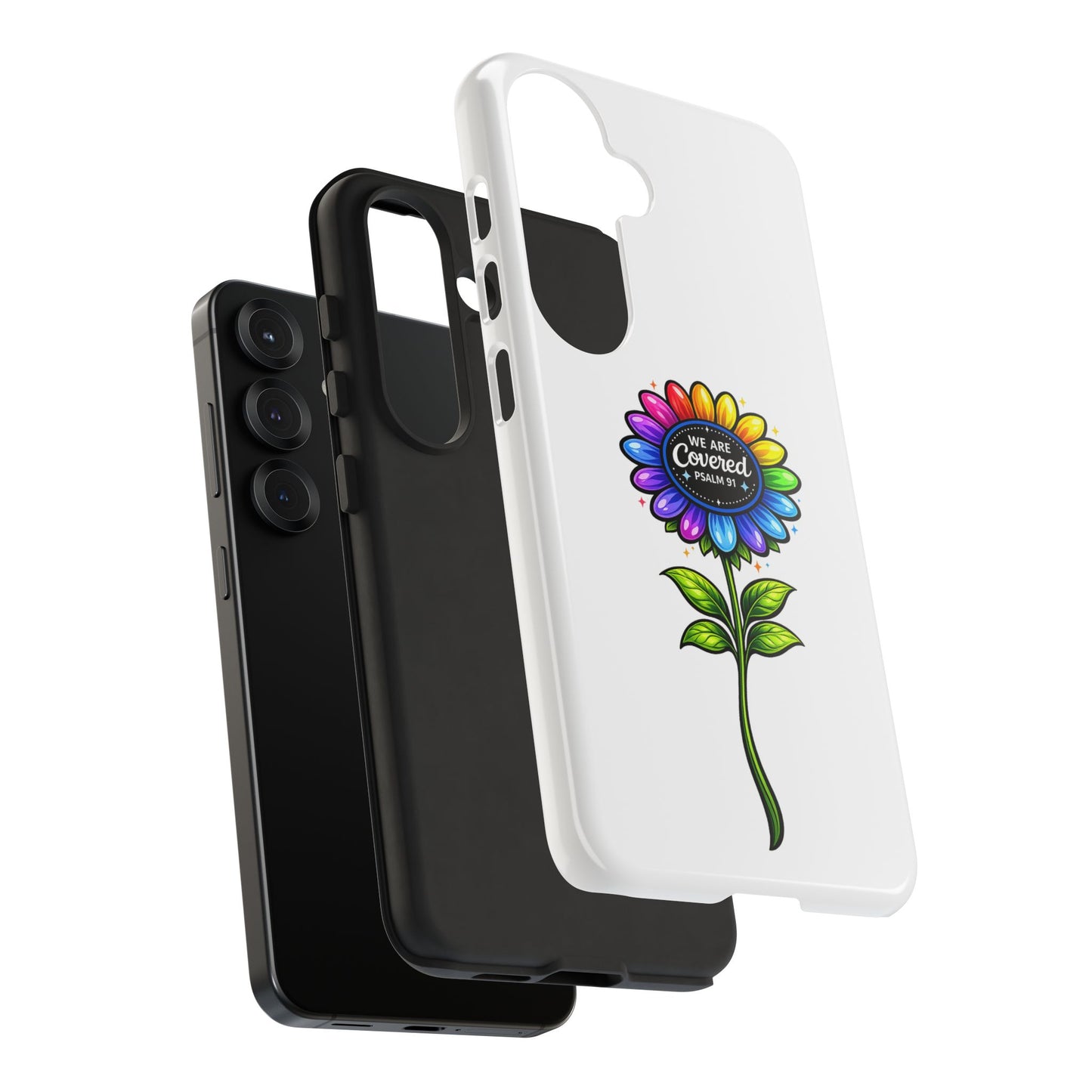 Brooklyn Byte™ "We Are Covered" Rainbow Flower Phone Case — Psalm 91 Scripture Faith Fashion