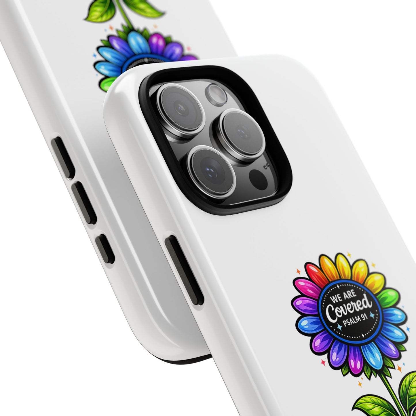 Brooklyn Byte™ "We Are Covered" Rainbow Flower Phone Case — Psalm 91 Scripture Faith Fashion