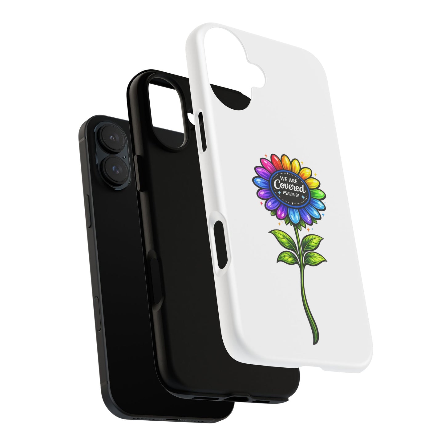 Brooklyn Byte™ "We Are Covered" Rainbow Flower Phone Case — Psalm 91 Scripture Faith Fashion