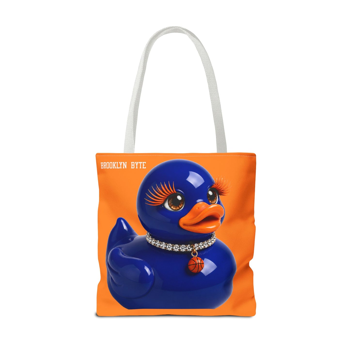 NYC Glamour Duck Tote Bag | Orange Blue Basketball Tote | Cute Duck Purse | Brooklyn Byte™ Tote Bag | Sports Lover Gift | Fashion Canvas Bag