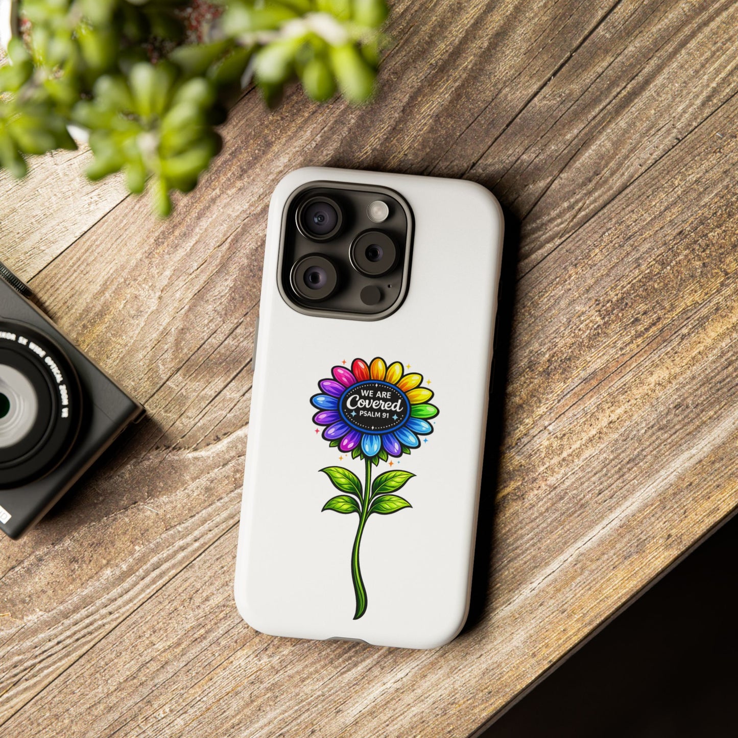 Brooklyn Byte™ "We Are Covered" Rainbow Flower Phone Case — Psalm 91 Scripture Faith Fashion
