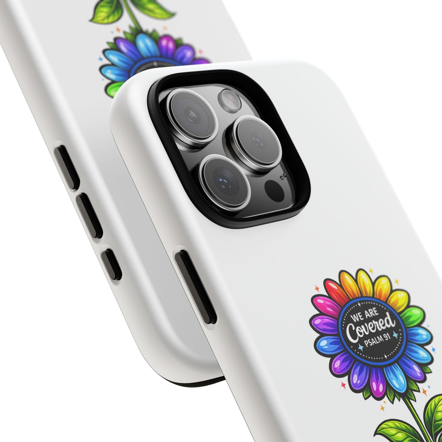 Brooklyn Byte™ "We Are Covered" Rainbow Flower Phone Case — Psalm 91 Scripture Faith Fashion