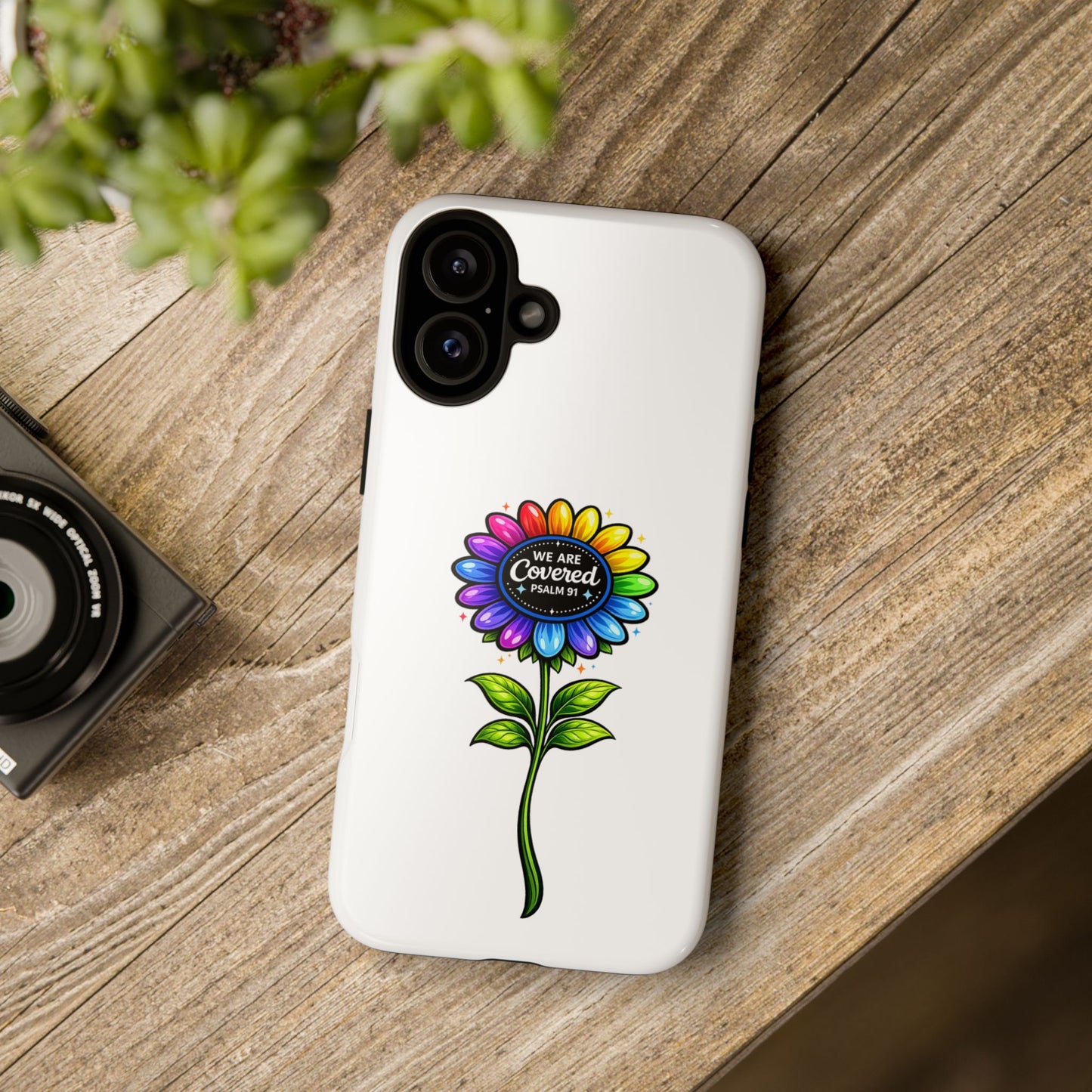 Brooklyn Byte™ "We Are Covered" Rainbow Flower Phone Case — Psalm 91 Scripture Faith Fashion