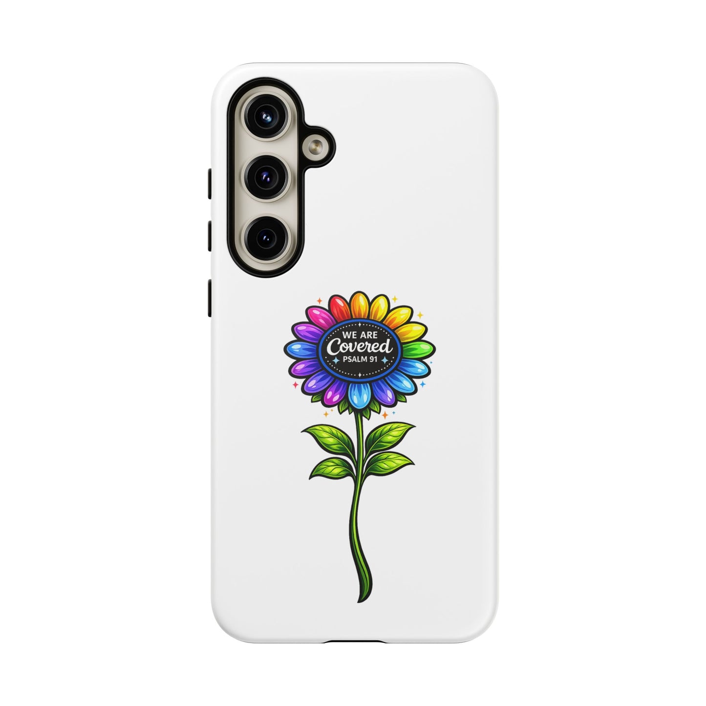 Brooklyn Byte™ "We Are Covered" Rainbow Flower Phone Case — Psalm 91 Scripture Faith Fashion